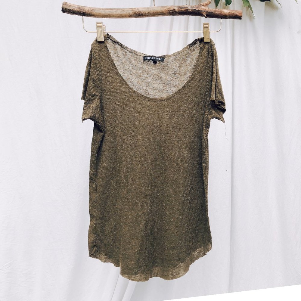 Olive Green Cotton T-Shirt raw edges